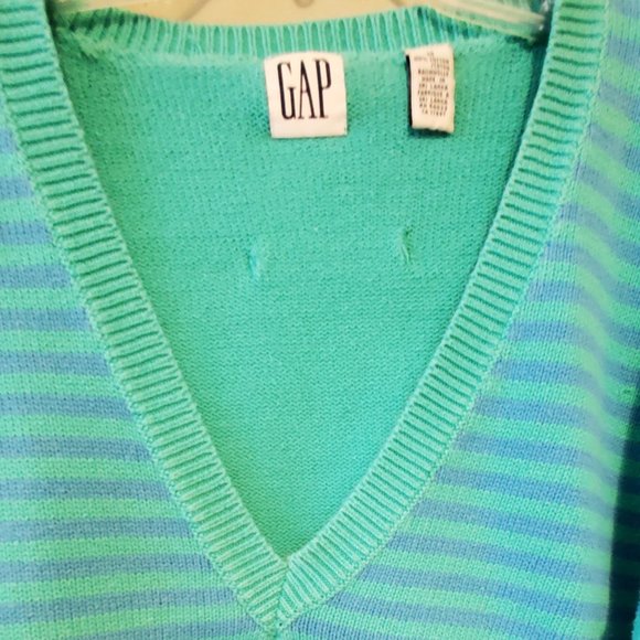 Vintage GAP Blue and Green Stripe Cotton Sweater - Picture 3 of 5